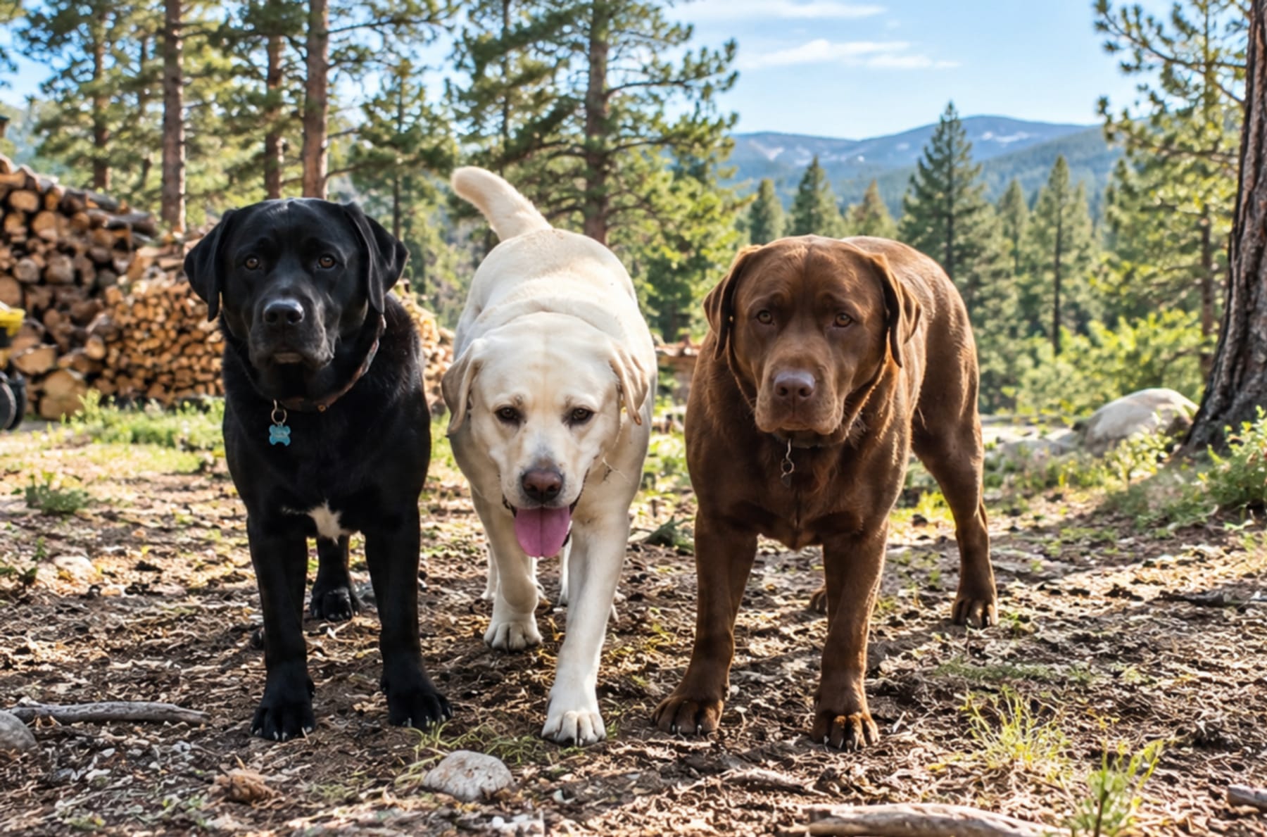 Ruger, Oliver and Duncan walking down a forest trail.